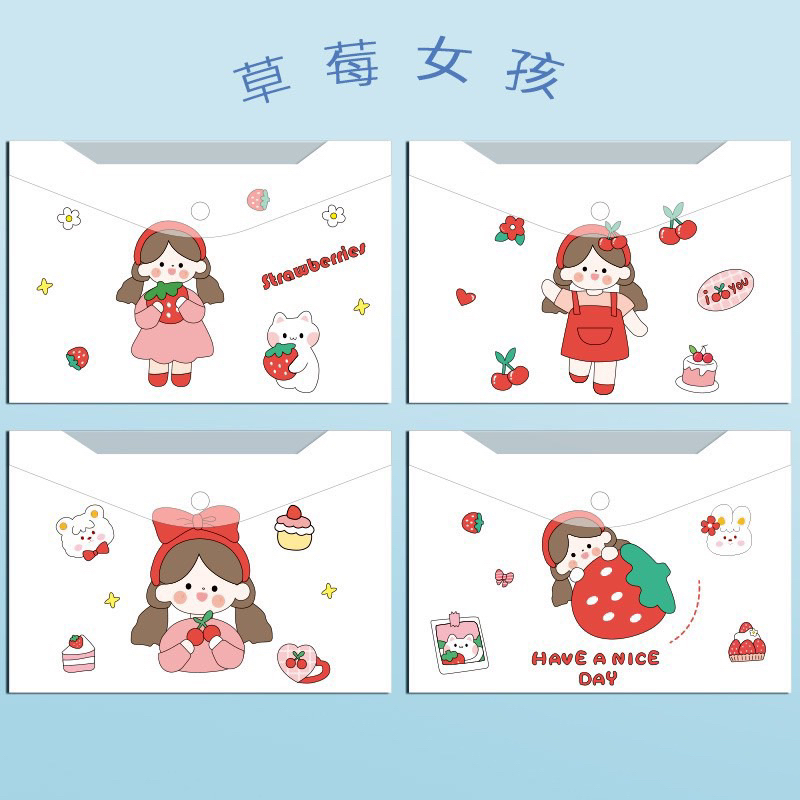 Bìa Sơ Mi Đựng Tài Liệu Khổ A4 Có Nút Bấm Mẫu Gấu Phi Hành Gia/Bé Gái/Mèo