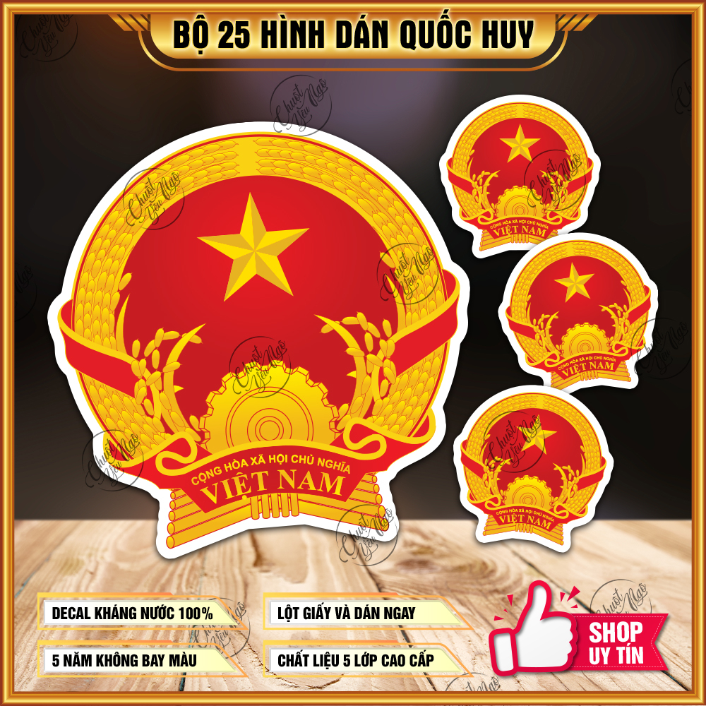 Bộ 25 hình dán Quốc Huy không thấm nước