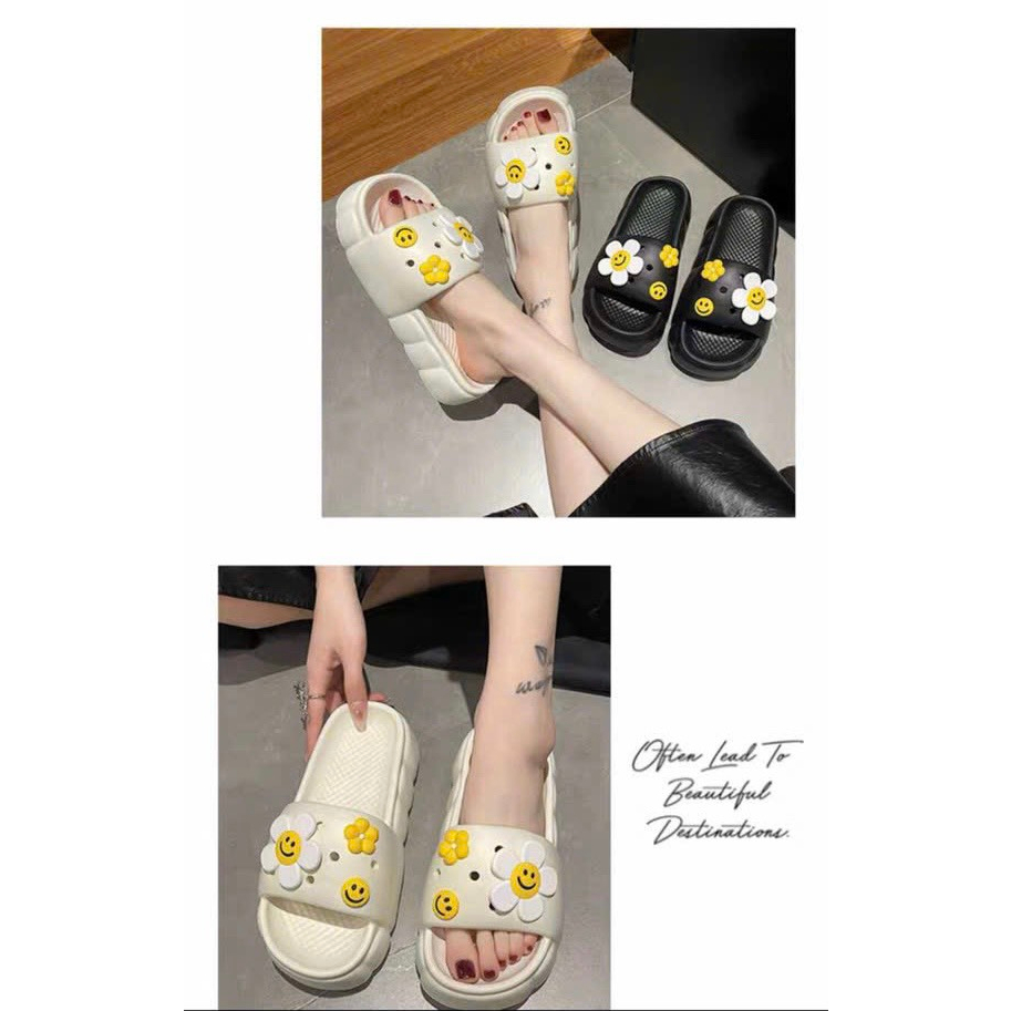 Dép bánh Mì Nữ Độn Đế 4cm Sticker hình thú , Dép Nữ hottrend 2023
