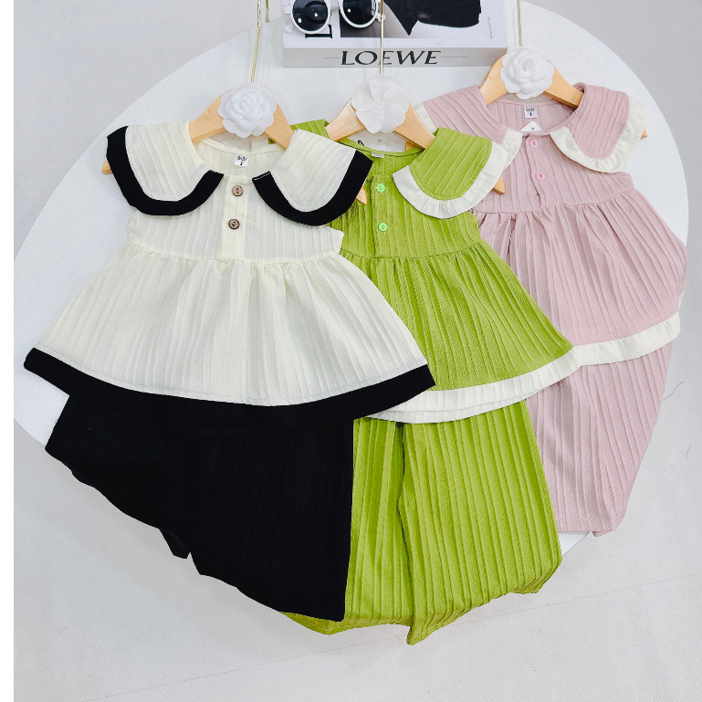 Bộ Cộc Tay Bé Gái, Bộ Đũi Xịn Áo Bồng Quần Suông Cực Điệu Cho Bé Gái Từ 8 - 24kg