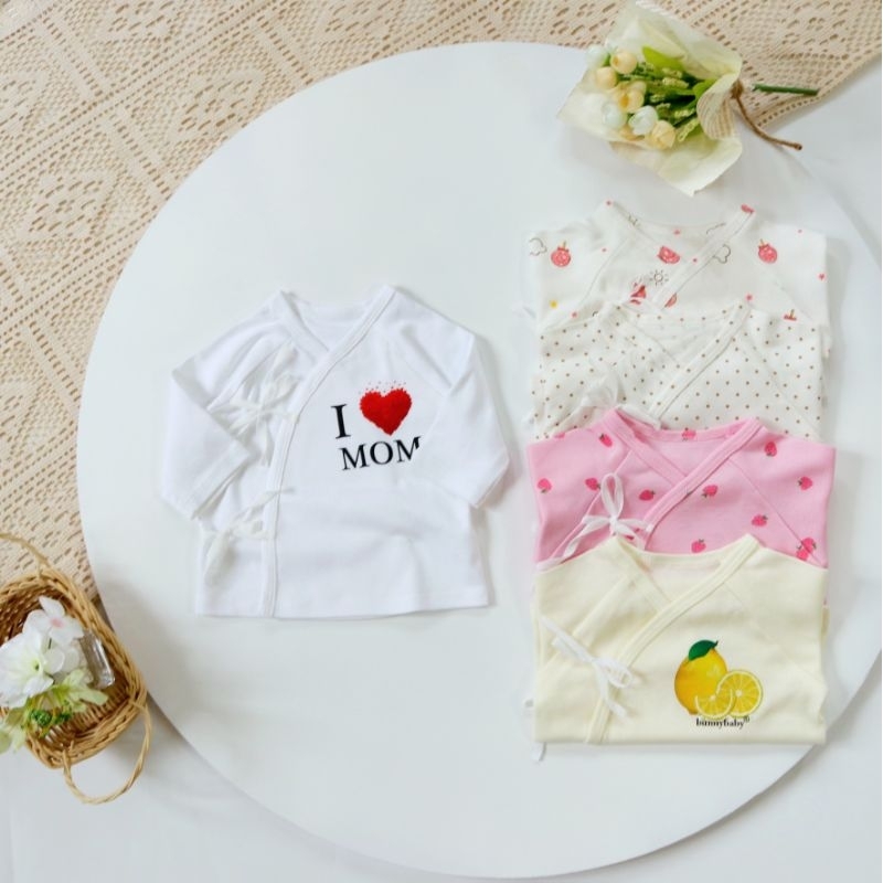 Bunnybaby - Combo 5 áo cột dây sơ sinh cao cấp Bunny cho bé 3-5kg ( mẫu ngẫu nhiên)