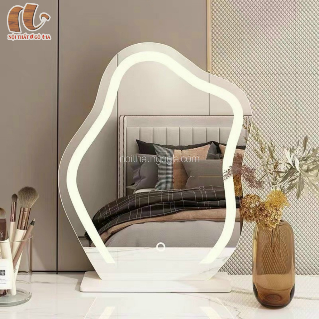 Gương led cảm ứng để bàn hình gợn sóng (kèm quà tặng)