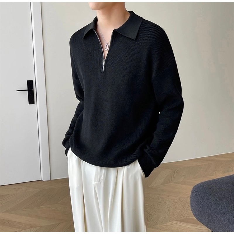 > Áo sweater tay dài cổ V kiểu polo phong cách Hàn quốc dành cho nam mùa thu