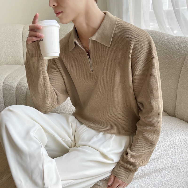 > Áo sweater tay dài cổ V kiểu polo phong cách Hàn quốc dành cho nam mùa thu