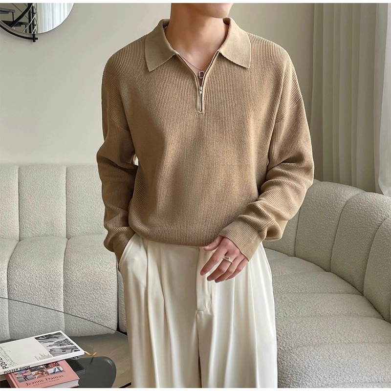 > Áo sweater tay dài cổ V kiểu polo phong cách Hàn quốc dành cho nam mùa thu