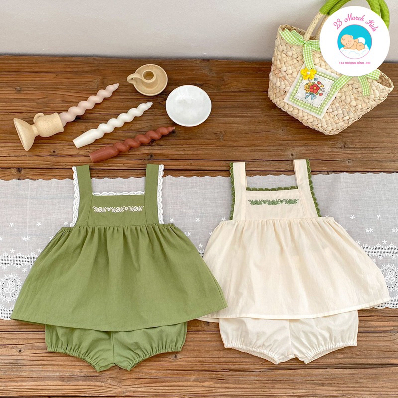 Bộ đồ hai dây thêu hoa style Hàn siêu cưng cho bé gái