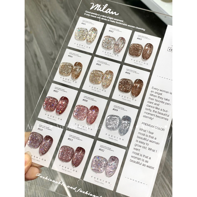 Set 12 chai màu nhũ Milan