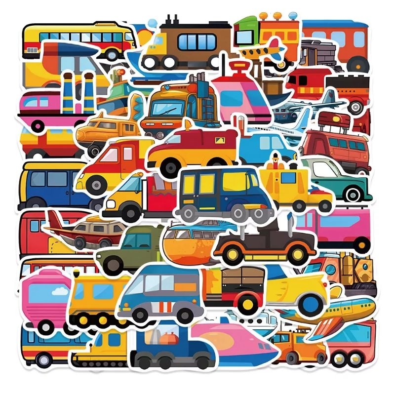 Set 50 miếng dán sticker phương tiện giao thông dán nón mũ bảo hiểm laptop vali sổ tay đàn guitar điện thoại xe máy