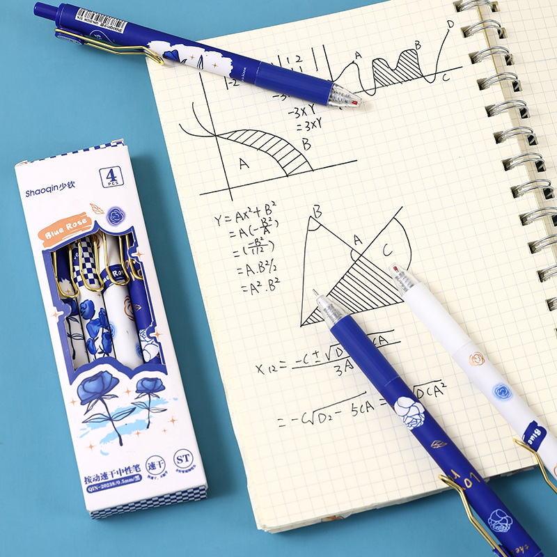 Bút gel hoa hồng xanh mực đen ngòi ST 0.5mm - bút bi gel đen dễ thương có ruột bút thay thế