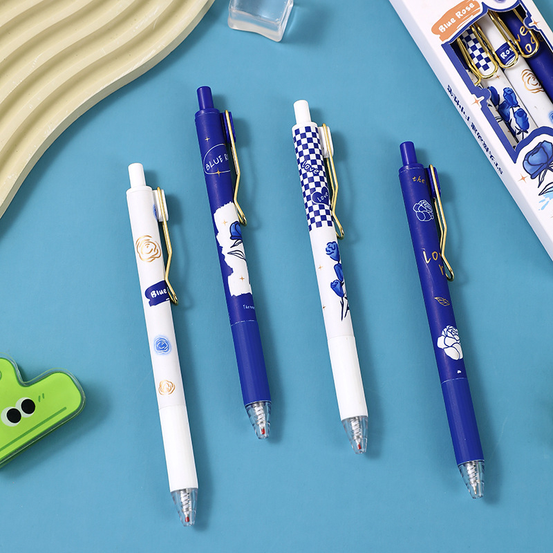 Bút gel hoa hồng xanh mực đen ngòi ST 0.5mm - bút bi gel đen dễ thương có ruột bút thay thế