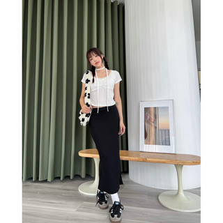 JANET STUDIO • Chân váy thun gân đen dài