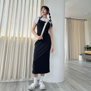 Janet studio • đầm 2 dây thun gân đen dài