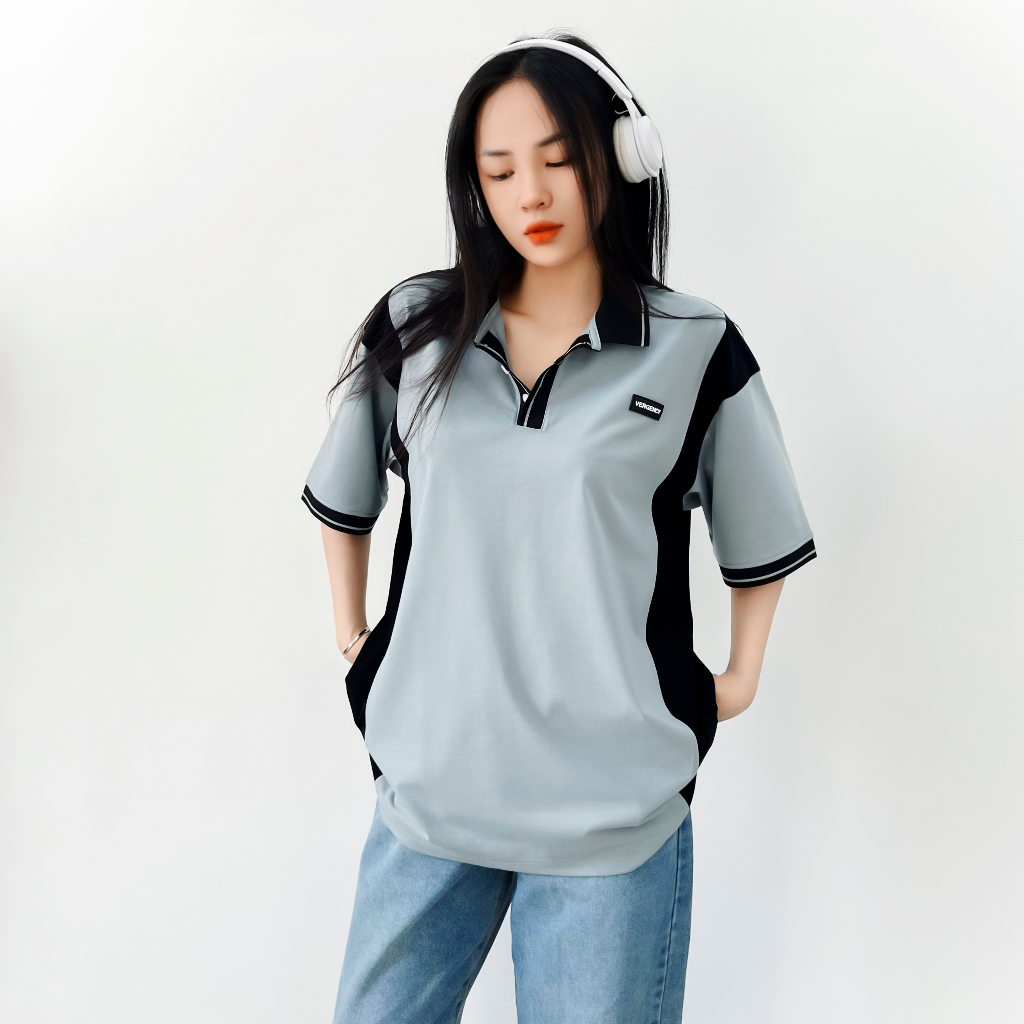 Áo polo Vergency nam nữ 016 Mix Line/ Gray, white