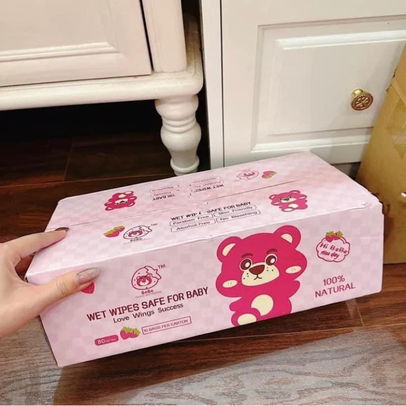 Thùng 10 Bịch Khăn Giấy Ướt Gấu Dâu, Khăn Giấy Ướt Siêu Hot