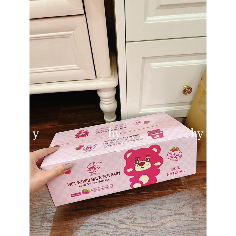 Thùng 10 Bịch Khăn Giấy Ướt Gấu Dâu, Khăn Giấy Ướt Siêu Hot