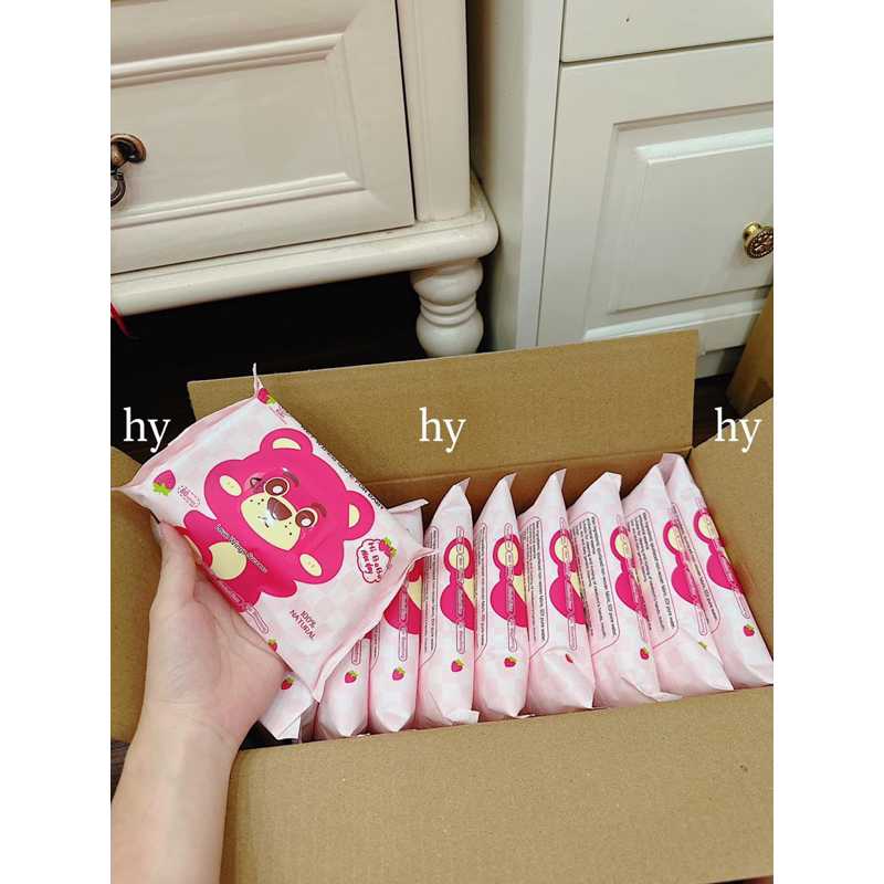 Thùng 10 Bịch Khăn Giấy Ướt Gấu Dâu, Khăn Giấy Ướt Siêu Hot