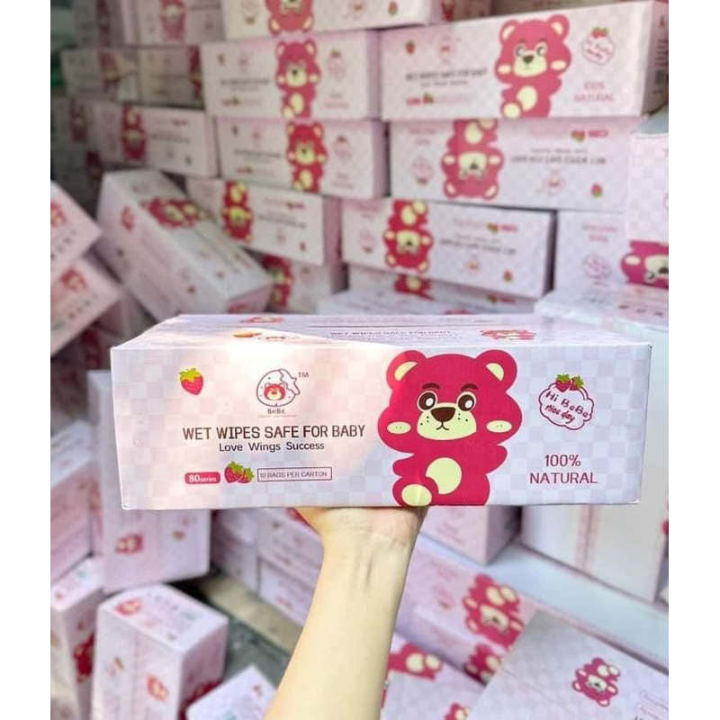 Thùng 10 Bịch Khăn Giấy Ướt Gấu Dâu, Khăn Giấy Ướt Siêu Hot