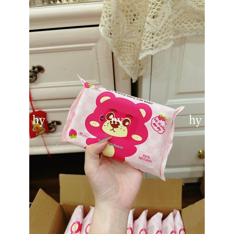 Thùng 10 Bịch Khăn Giấy Ướt Gấu Dâu, Khăn Giấy Ướt Siêu Hot