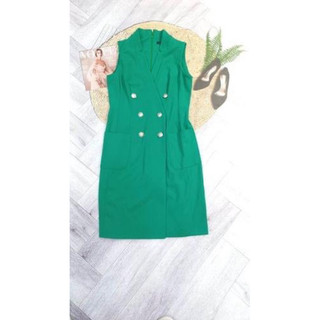 Đầm xanh Tommy phối nút