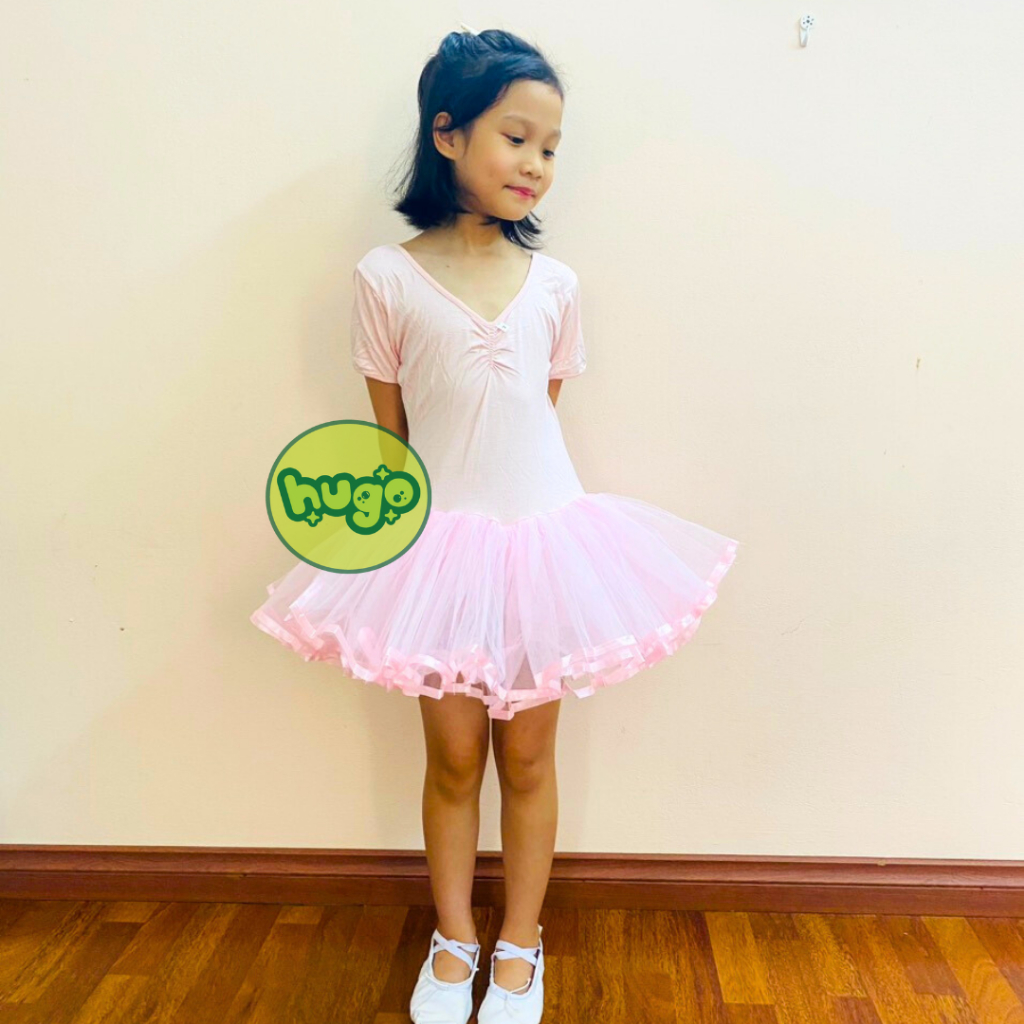 Váy tập múa ballet  trẻ em bé gái ngực ren Hồng Phấn size 3-9 tuổi