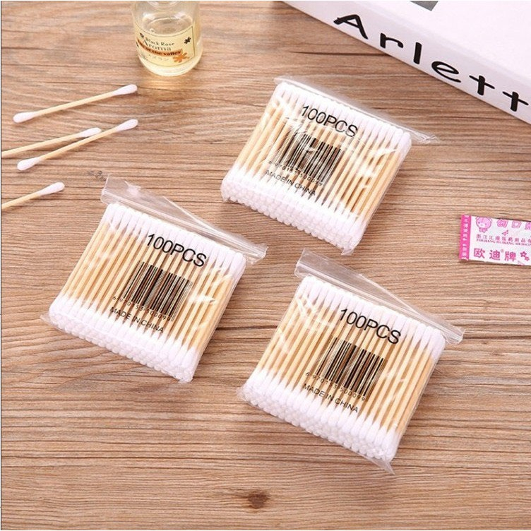 Tăm bông ngoáy tai 100 que thân gỗ thân thiện với môi trường