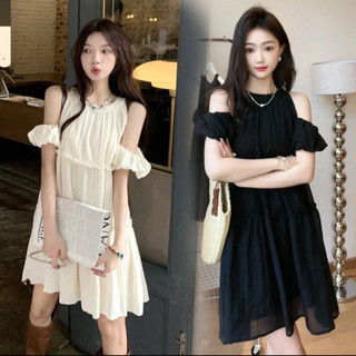 Váy Cổ Yếm Khoét Vai Tú Linh Nữ Tính Tơ 2 Lớp Siêu Thoáng Mát - Váy Mini Tiểu Thư Tay bèo Đi Chơi