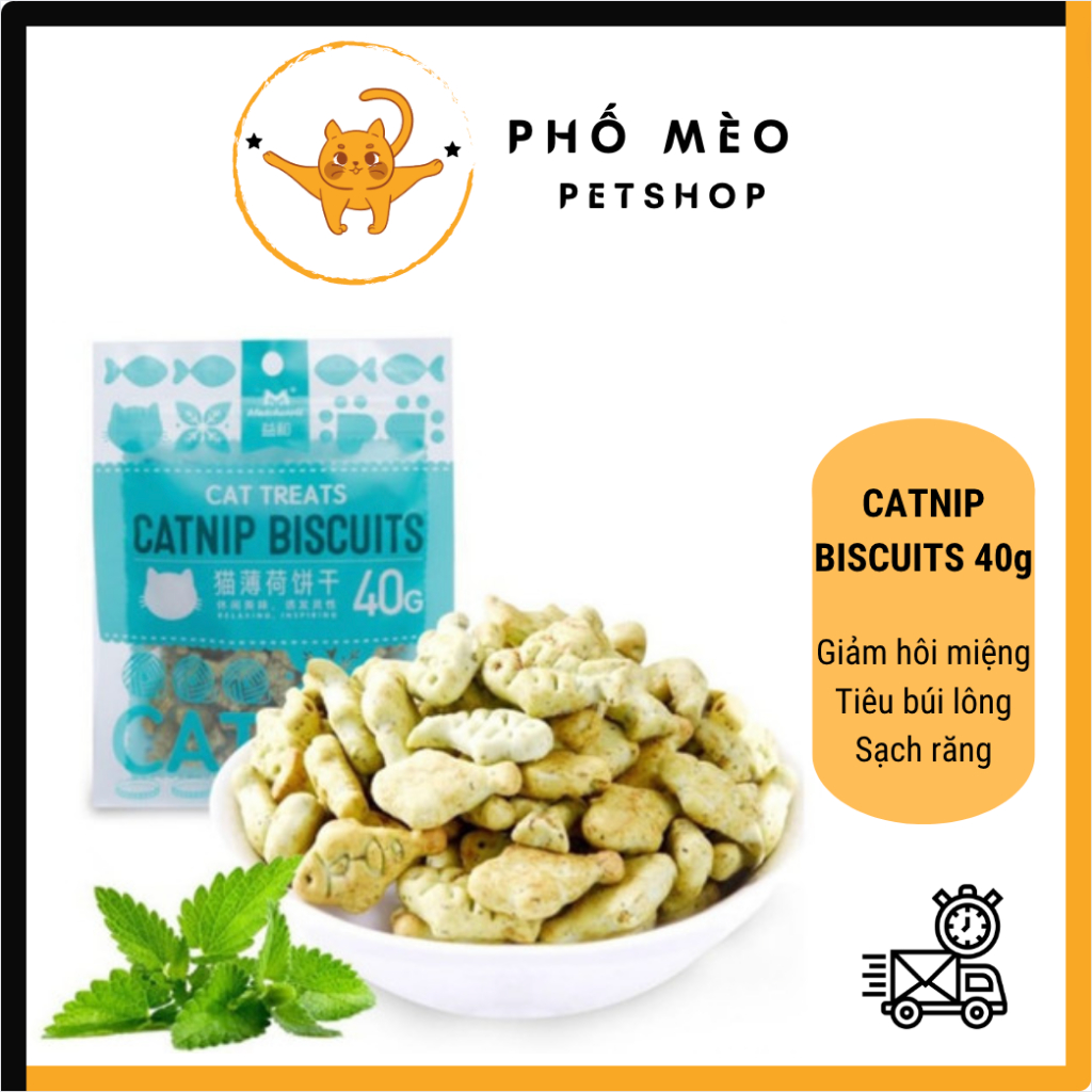BÁNH THƯỞNG CÁ CATNIP BISCUITS 40G - HỖ TRỢ TIÊU BÚI LÔNG, GIẢM HÔI MIỆNG, SẠCH RĂNG