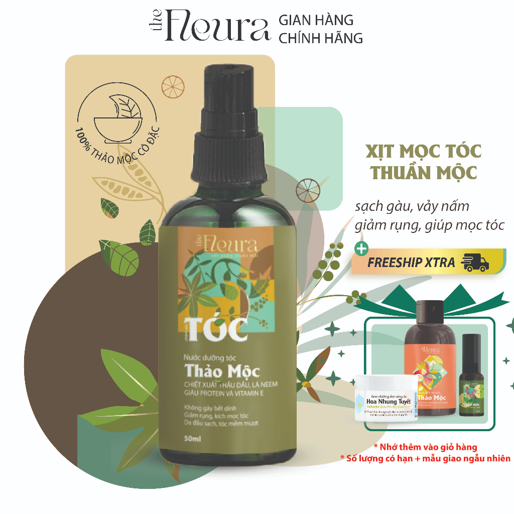 Nước dưỡng tóc thảo mộc the Fleura tinh dầu bưởi giúp giảm gãy rụng thúc đẩy tóc con và làm sạch da đầu 50ml
