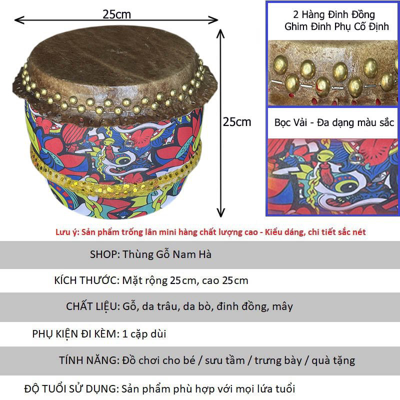 Trống lân mini hàng cao cấp