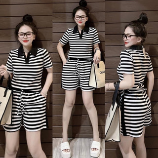 Đồ bộ nữ , sét bộ bigsize Hằng Moon, Đùi Cổ Trụ thun gân phối sọc