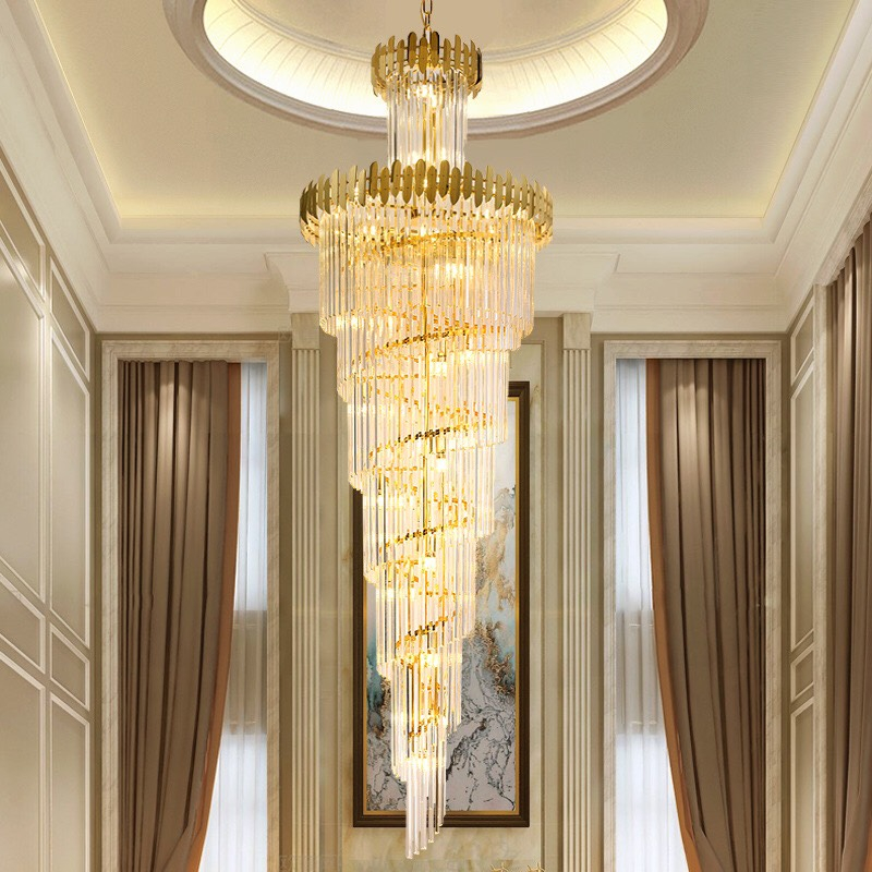 Đèn chùm thả pha lê cao cấp,Đèn chùm thông tầng KT: 800*3000mm cho sảnh cầu thang,biệt thự trần nhà cao tặng kèm bóng