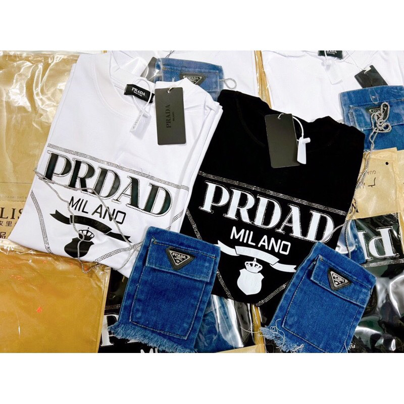 Sét Áo Phông Unisex PR.AD Kèm Túi Bò Dây Xích Cá Tính