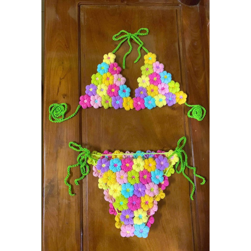 BIKINI HOA KẾT LEN , ÁO HOA KẾT, QUẦN CHÍP KẾT HOA LEN HANDMADE