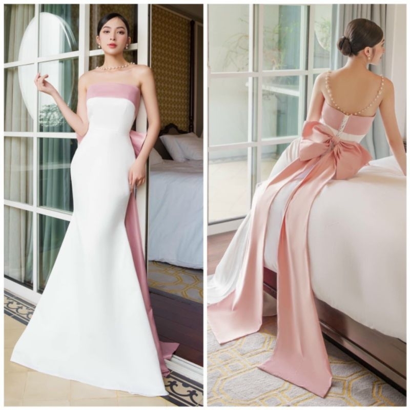 ĐẦM DẠ HỘI BODY ĐUÔI CÁ ĐÍNH NƠ PHỐI MÀU KÈM ẢNH KHÁCH MẶC-HN TẶNG KÈM HOA TAI THỜI TRANG