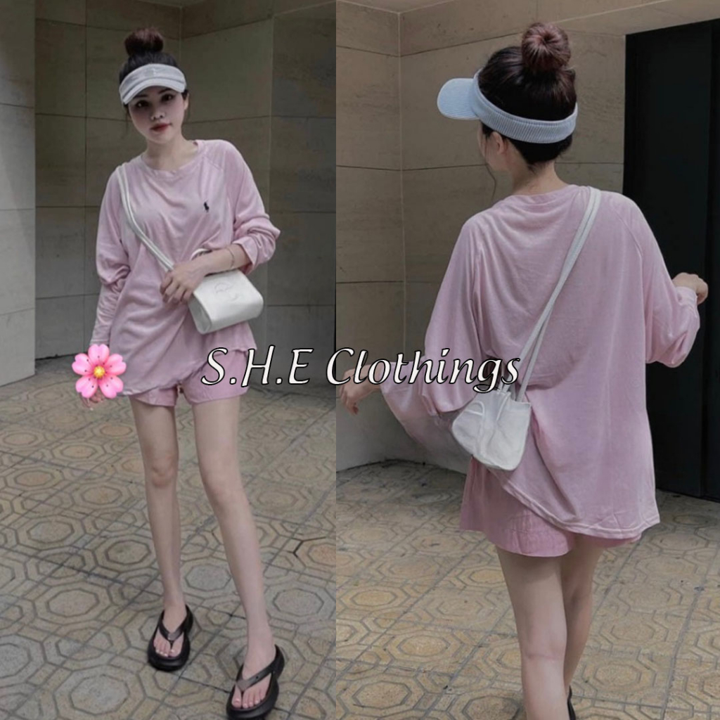 Bộ Đùi Nữ Áo Thun Nữ Dài Tay Thêu Hình Ngựa HORSE Mix Quần Sooc Đùi Tơ Ống Rộng Freesize S262