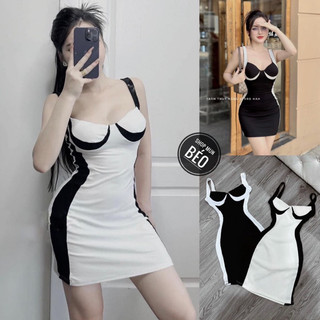 Đầm body hai giây phối màu ôm body hot cực n1972