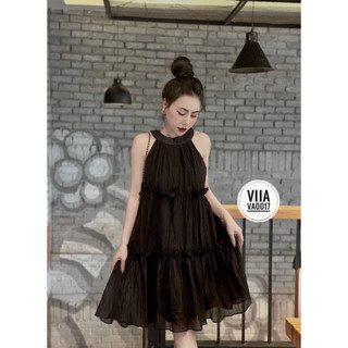 đầm kate lụa baby khúc tầng cổ yếm