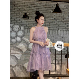 đầm kate lụa baby khúc tầng cổ yếm