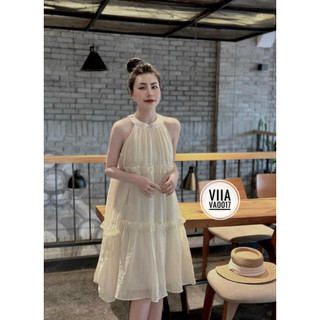 đầm kate lụa baby khúc tầng cổ yếm