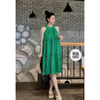 đầm kate lụa baby khúc tầng cổ yếm
