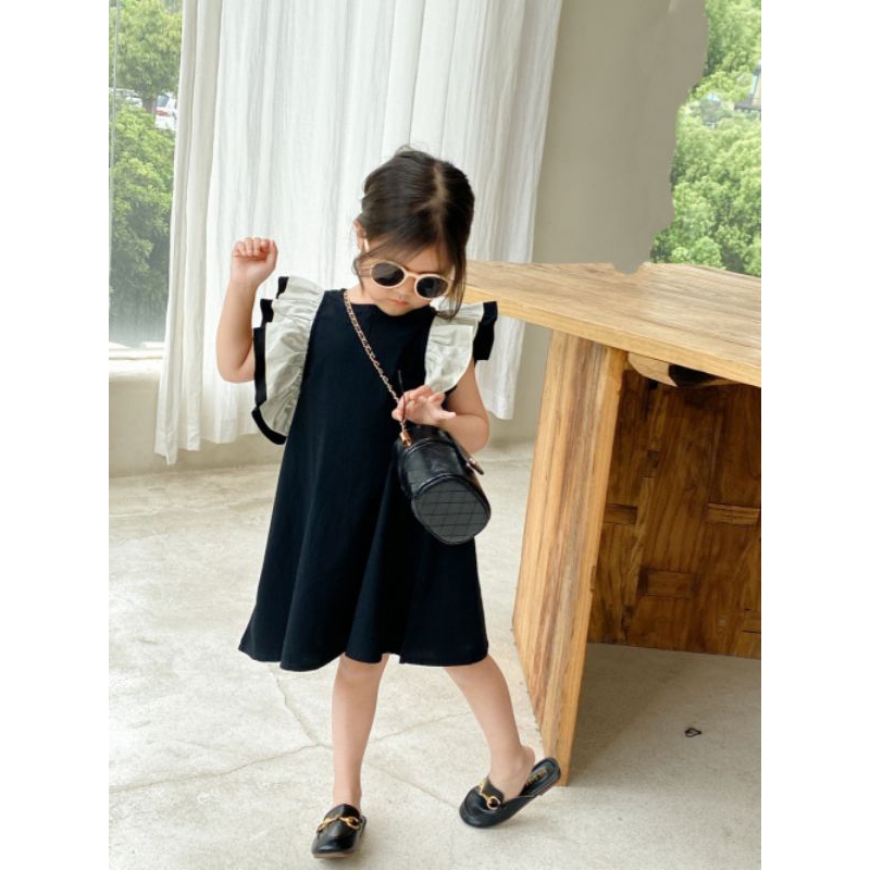 ĐẦM VÁY ĐEN ĐI TIỆC SANG TRỌNG VẢI TƠ MỀM BÉ GÁI HAIVANCO 12 đến 40 kg mềm mại và thoáng mát màu sắc rực rỡ dáng xòe đẹp