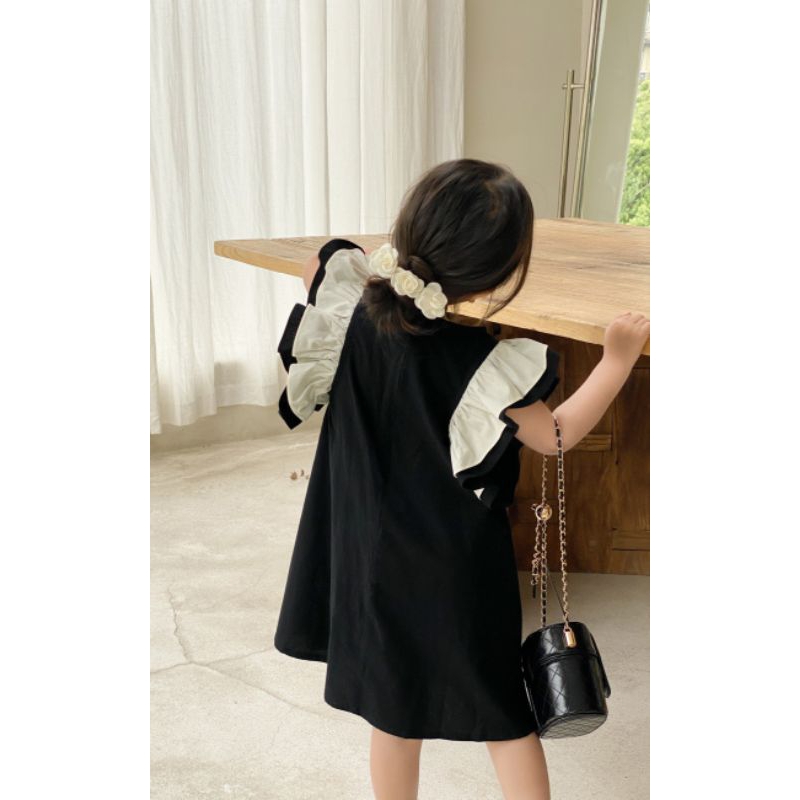 ĐẦM VÁY ĐEN ĐI TIỆC SANG TRỌNG VẢI TƠ MỀM BÉ GÁI HAIVANCO 12 đến 40 kg mềm mại và thoáng mát màu sắc rực rỡ dáng xòe đẹp