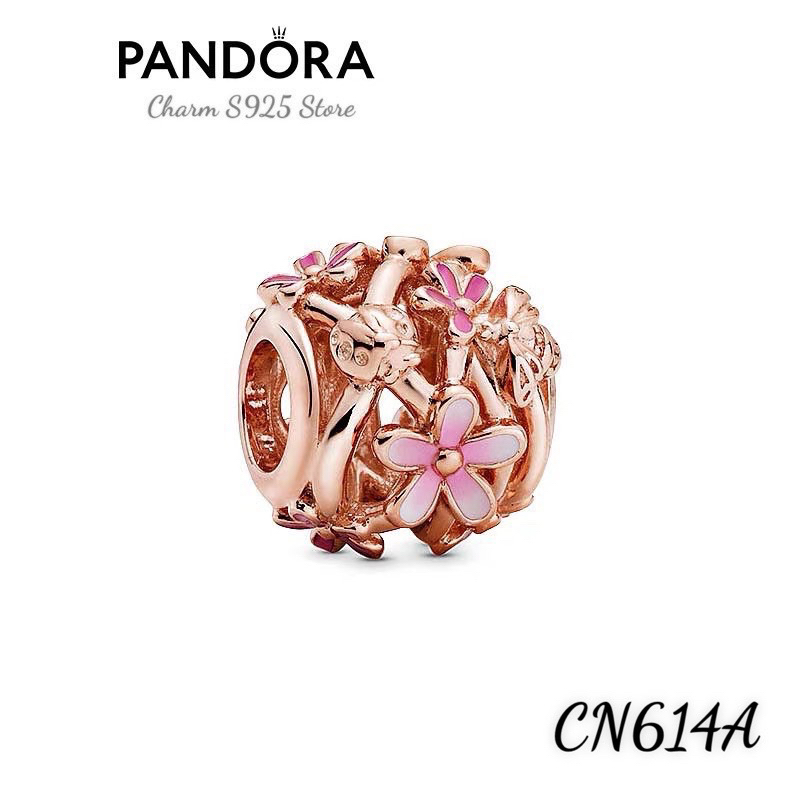 charm pan xỏ ngang hoa 5 cánh vàng hồng bạc s925