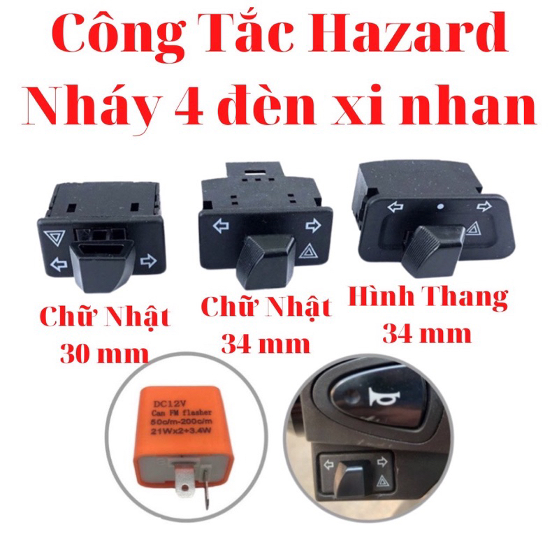 Combo Công tắc Hazard tích hợp nháy 4 xi nhan cho xe máy nắp như zin: Wave, AB, Winner X, SH, Vision,…