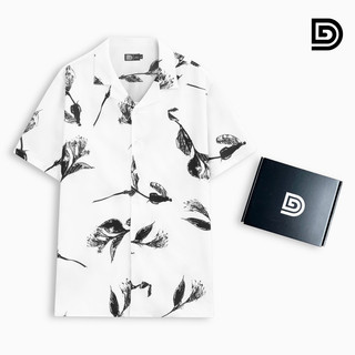 Áo sơ mi nam ngắn tay Dewens, vải lụa nhập khẩu chống nhăn thoáng mát, họa tiết Lá Đen - DEWE Cuban Shirt