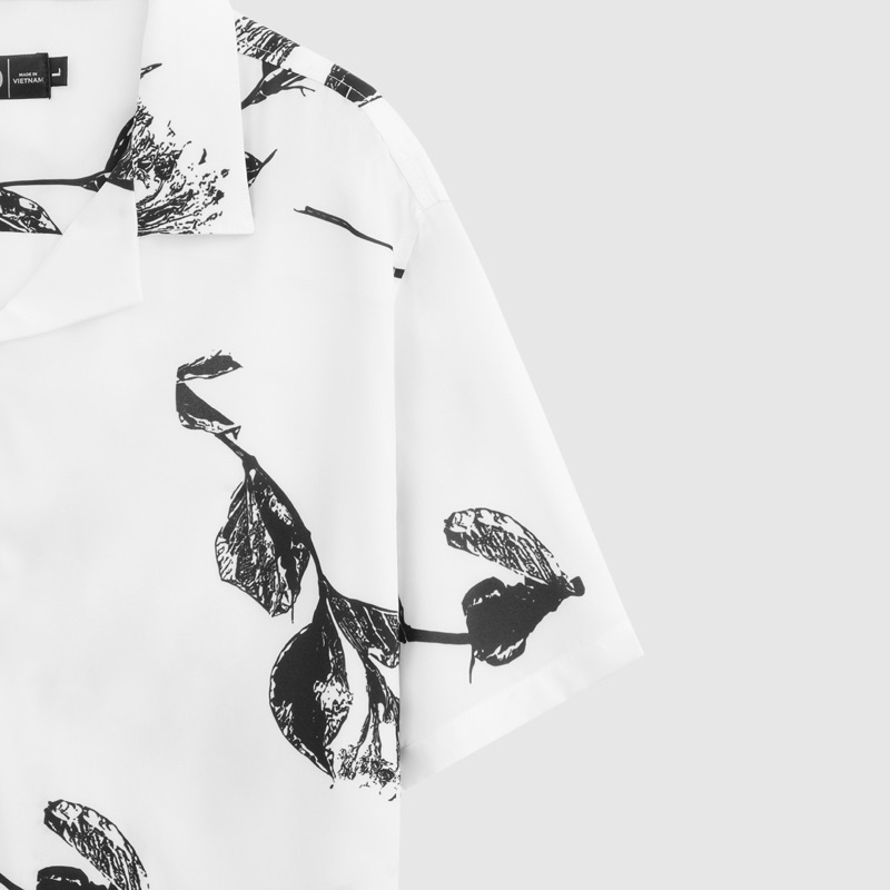 Áo sơ mi nam ngắn tay DEWE, vải lụa nhập khẩu chống nhăn thoáng mát, họa tiết Lá Đen - DEWE Cuban Shirt