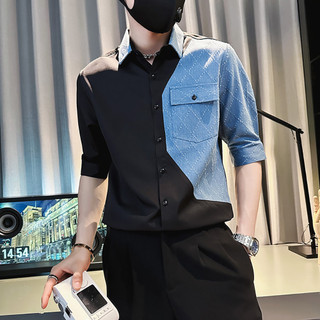 Áo sơ mi nam tay lỡ phối màu độc đáo chất cotton mềm mát hot hit  H70