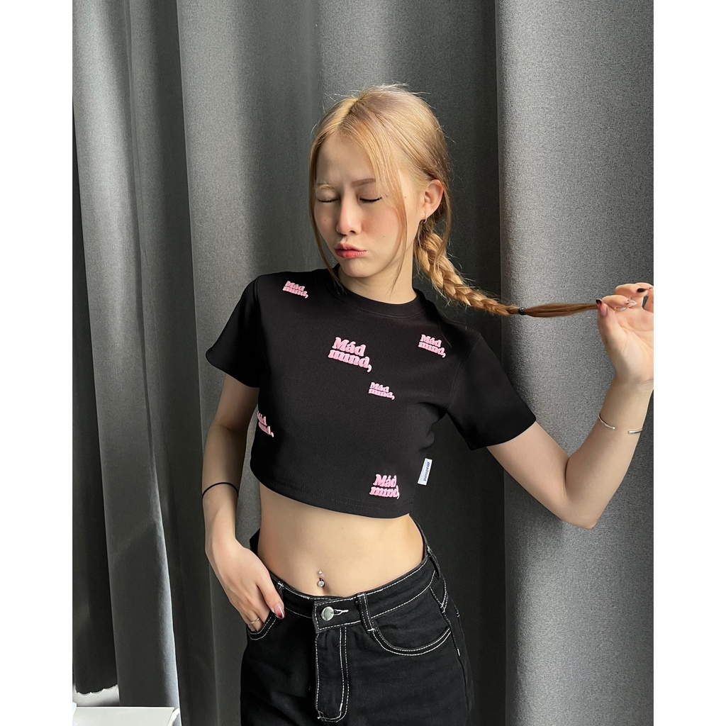 Áo Phông Croptop In Nổi Round Madmind Sang Chảnh, Tay Ngắn - Form Ôm Body