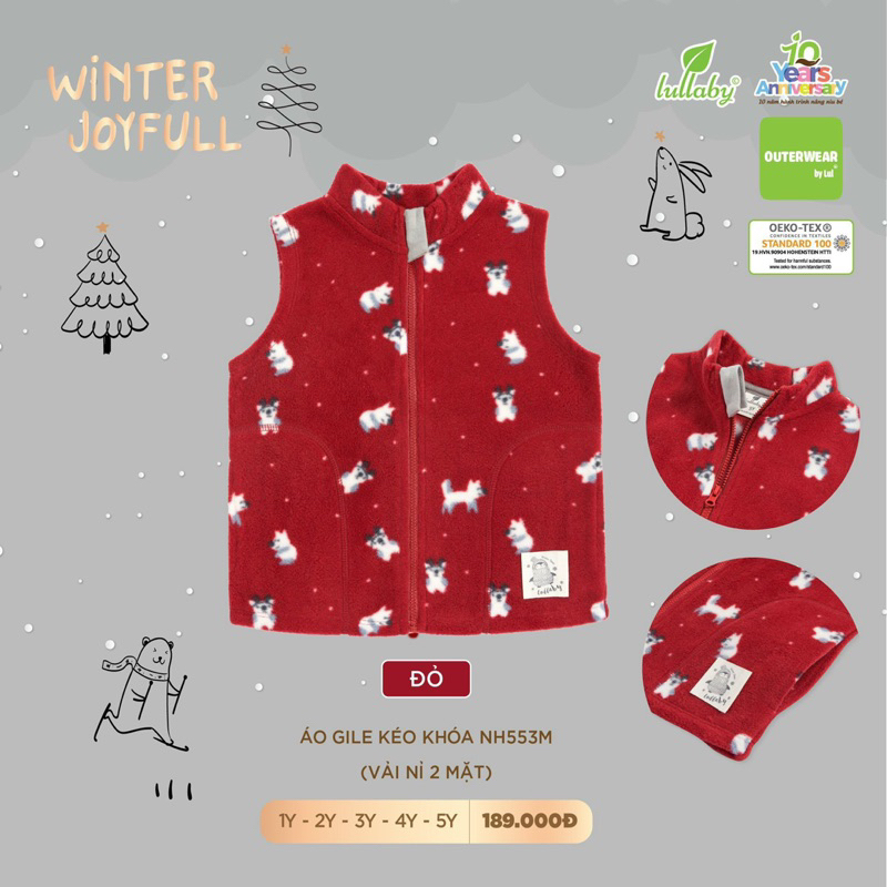 Ghile Nỉ Nhung Lullaby Kéo Khoá Cho Bé 1y-5y