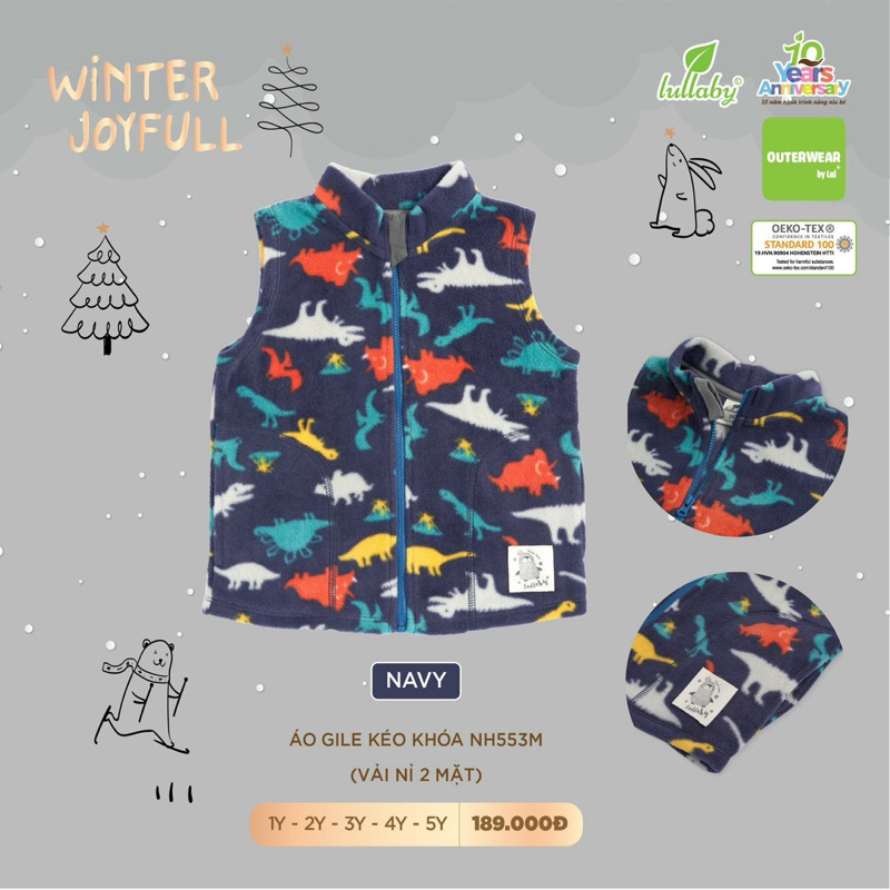 Ghile Nỉ Nhung Lullaby Kéo Khoá Cho Bé 1y-5y